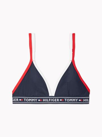 Navy Tommy Hilfiger Essential Colorblock Bandeau Bikini Top Swimwear | NZ_W21415