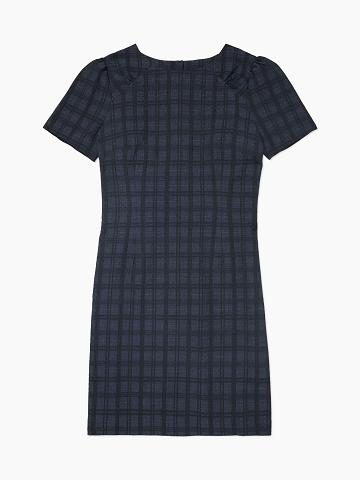 Navy Tommy Hilfiger Essential Plaid Shimmer Shift Dresses | NZ_W21072