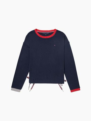 Navy Tommy Hilfiger Essential Tie-Hem Sweatshirts | NZ_W21389