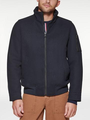 Navy Tommy Hilfiger Essential bomber Jackets | NZ_M31398