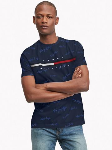 Navy Tommy Hilfiger Essential script logo T Shirts | NZ_M31031