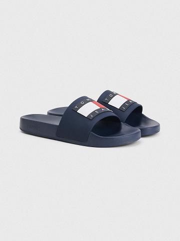 Navy Tommy Hilfiger Flag Pool Slides | NZ_W21616