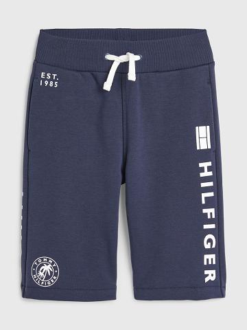 Navy Tommy Hilfiger Multi Logo Sweatshort Shorts | NZ_B2101