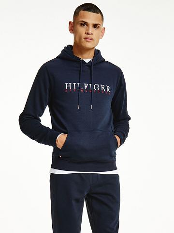 Navy Tommy Hilfiger Organic Cotton Logo Hoodies | NZ_M31453