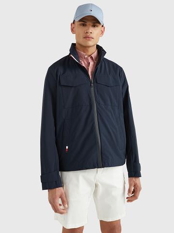 Navy Tommy Hilfiger Tech standing collar Jackets | NZ_M31426