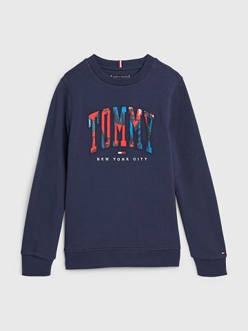 Navy Tommy Hilfiger Tropics Varsity Sweatshirts | NZ_G1216