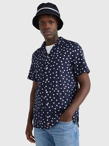 Navy / White Tommy Hilfiger Regular fit chambray dot print Shirts | NZ_M31267