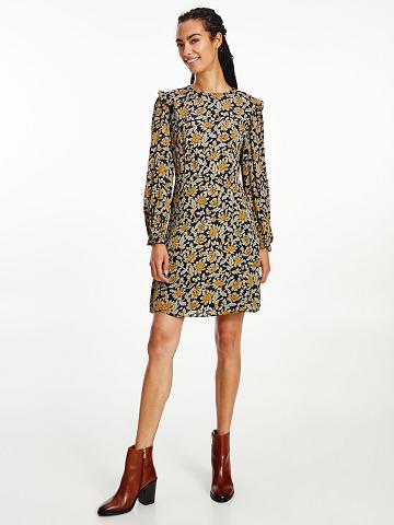 Olive Tommy Hilfiger Floral Crepe Long-Sleeve Dresses | NZ_W21089