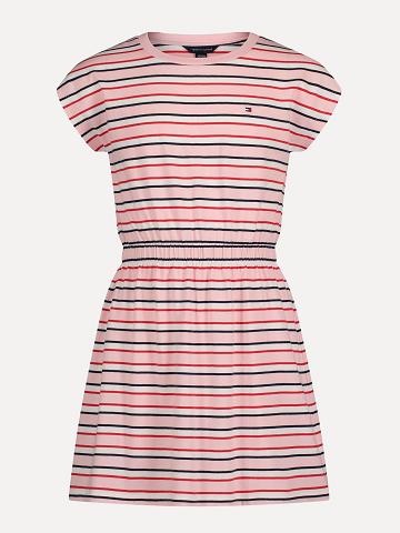 Pink Tommy Hilfiger Big Stripe Cinched T-Shirt Dresses | NZ_G1050