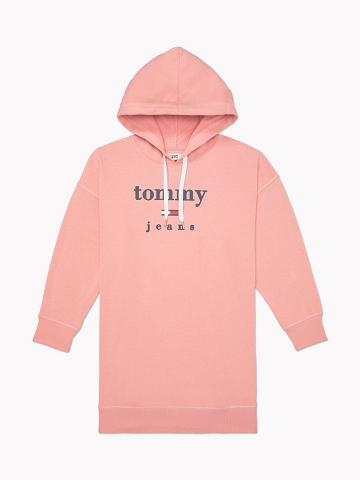 Pink Tommy Hilfiger Essential French Terry Hoodie Dresses | NZ_W21066