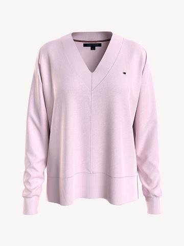 Pink Tommy Hilfiger Essential V-Neck Sweaters | NZ_W21352