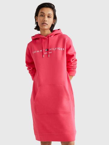 Pink Tommy Hilfiger Logo Hoodie Dresses | NZ_W21101