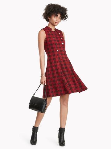 Red / Black Tommy Hilfiger Essential Plaid Knit Dresses | NZ_W21070