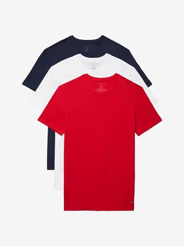 Red / Navy / White Tommy Hilfiger Cotton classics crewneck 3pk T Shirts | NZ_M31019