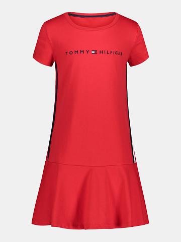 Red Tommy Hilfiger Big Logo Tape T-Shirt Dresses | NZ_G1043