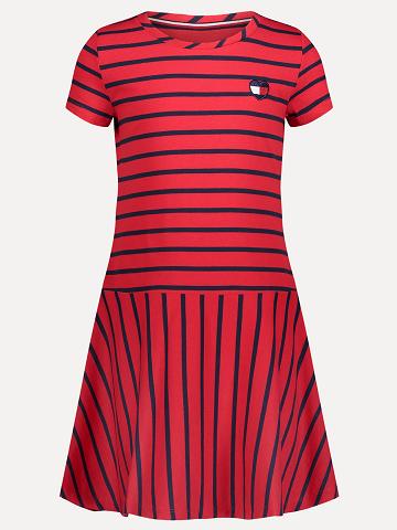 Red Tommy Hilfiger Big Stripe Drop Waist Dresses | NZ_G1051