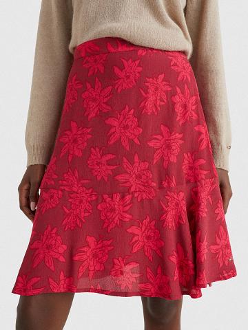 Red Tommy Hilfiger Floral Crepe Skirts | NZ_W21326