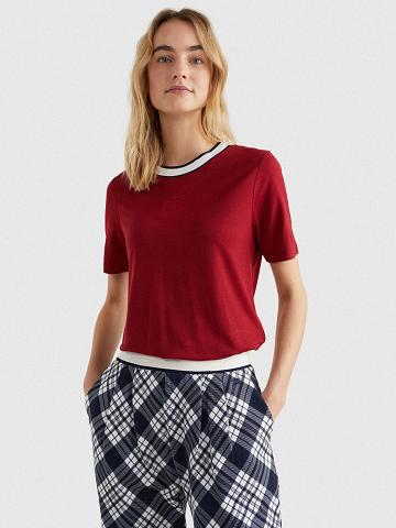 Red Tommy Hilfiger Icon Crest T Shirts | NZ_W21457