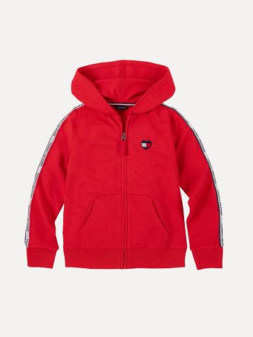 Red Tommy Hilfiger Little Logo Tape Hoodies | NZ_G1096