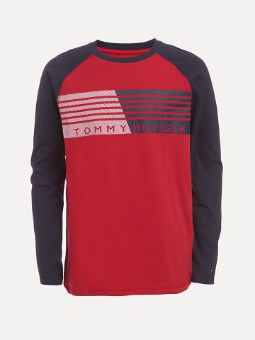 Red Tommy Hilfiger Little Long-Sleeve Colorblock Flag T Shirts | NZ_B2184