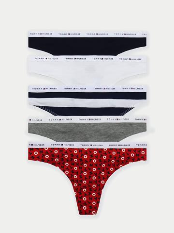 Red Tommy Hilfiger Logo Mix 5PK Thongs | NZ_W21567