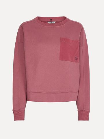 Red Tommy Hilfiger Organic Cotton Crewneck Sweatshirts | NZ_W21395