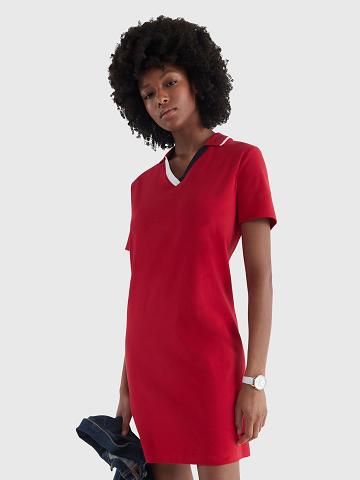 Red Tommy Hilfiger Solid Polo Dresses | NZ_W21123