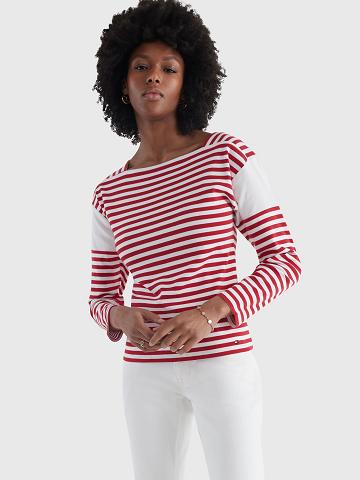 Red Tommy Hilfiger Stripe Square-Neck Tops | NZ_W21509