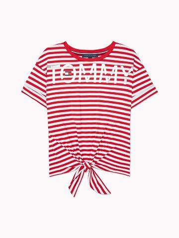 Red Tommy Hilfiger Stripe Tie-Front T Shirts | NZ_W21478