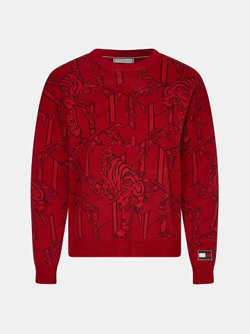 Red Tommy Hilfiger Year of the Tiger Logo Sweaters | NZ_W21375