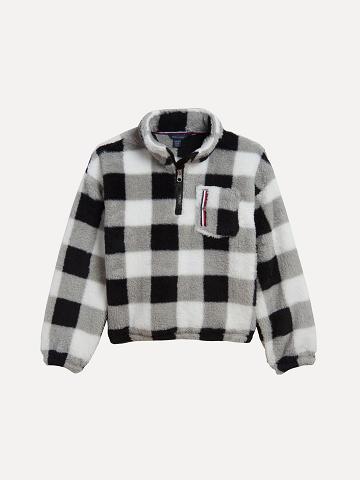 White / Black Tommy Hilfiger Big Check Popover Fleece Sweatshirts | NZ_G1189