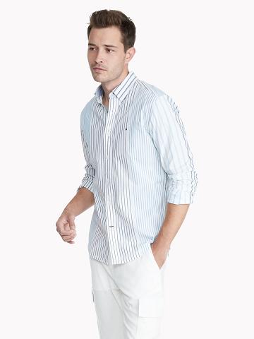 White / Blue Multicolor Tommy Hilfiger Classic fit mix stripe Shirts | NZ_M31240