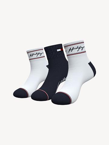 White / Multicolor Tommy Hilfiger Ankle 3PK Socks | NZ_M31739