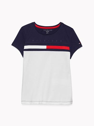 White / Multicolor Tommy Hilfiger Colorblock T Shirts | NZ_G1241