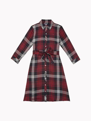 White / Multicolor Tommy Hilfiger Essential Plaid Long-Sleeve Dresses | NZ_W21071