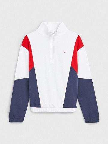 White / Navy Tommy Hilfiger Half-Zip Sweatshirts | NZ_G1198