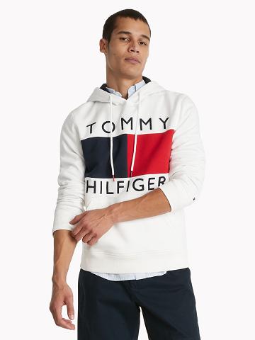 White / Red Tommy Hilfiger Essential Flag Hoodies | NZ_M31438