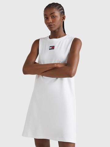 White Tommy Hilfiger Badge Logo Tank Dresses | NZ_W21043