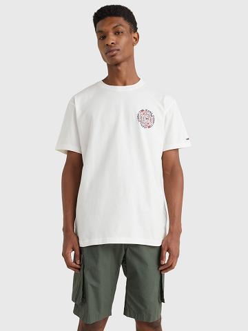 White Tommy Hilfiger Circular back graphic T Shirts | NZ_M31013