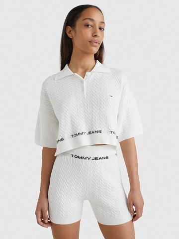 White Tommy Hilfiger Cropped Polo Sweaters | NZ_W21344