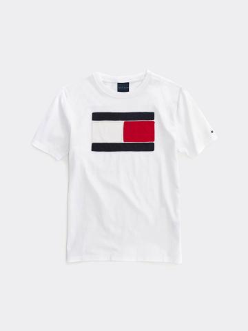 White Tommy Hilfiger Flag T Shirts | NZ_B2170