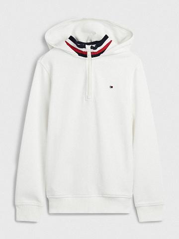 White Tommy Hilfiger Half-Zip Hoodies | NZ_B2021