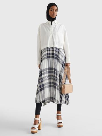 White Tommy Hilfiger Icon Pleated Shirt Dresses | NZ_W21098