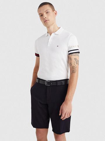 White Tommy Hilfiger Icon slim fit flag cuff Polos | NZ_M31292