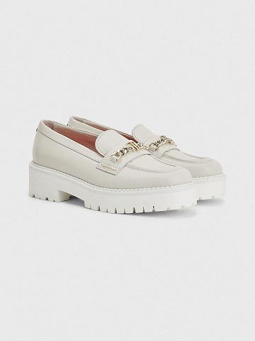 White Tommy Hilfiger Leather Platform Loafer Casual Shoes | NZ_W21619