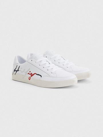 White Tommy Hilfiger Leather Signature Casual Shoes | NZ_W21591