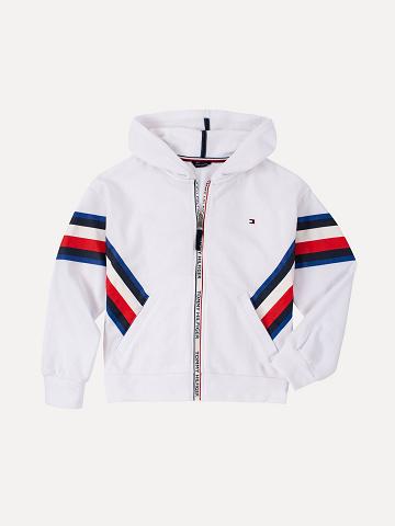 White Tommy Hilfiger Little Chevron Logo Hoodies | NZ_G1095