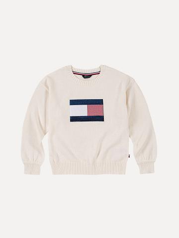 White Tommy Hilfiger Little Flag Sweatshirts | NZ_G1201