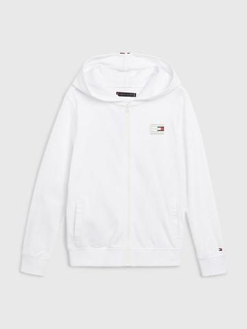 White Tommy Hilfiger Logo Stripe Hoodies | NZ_B2030