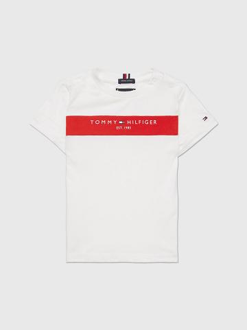 White Tommy Hilfiger Logo Stripe T Shirts | NZ_G1252